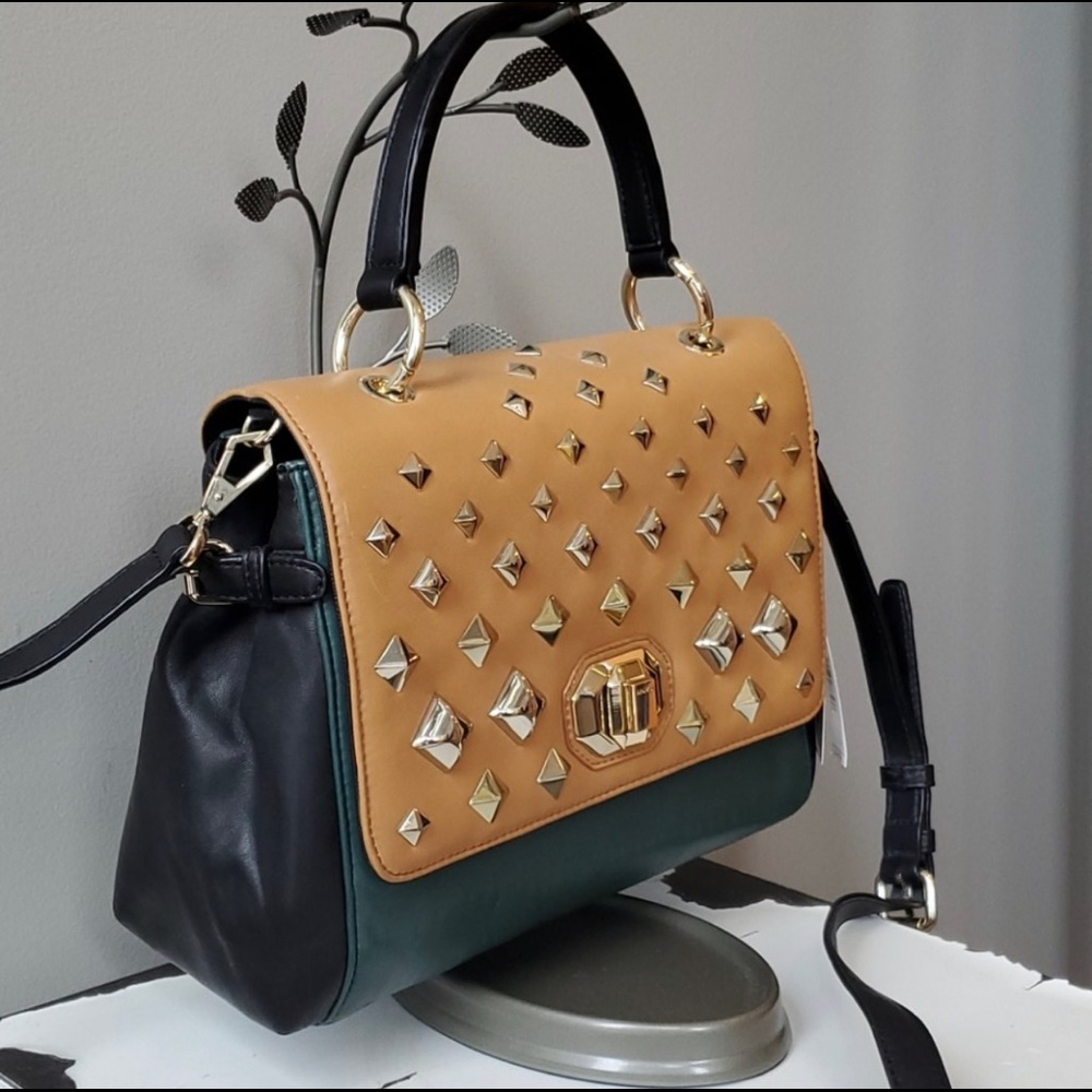 DKNY GREEN GOLD STUDDED SATCHEL - Picture 2 of 7